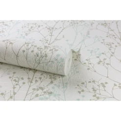 Grandeco Scandi Sprig Wallpaper - Grey & Teal -Sandtex Shop 12812865 9504873387007034