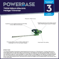Powerbase 710W Electric Hedge Trimmer - 66cm -Sandtex Shop 12885499 3955058716654571