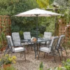 Rowly 6 Seater Garden Dining Set With Parasol -Sandtex Shop 12887808 8875027610824553