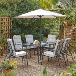 Rowly 6 Seater Garden Dining Set With Parasol