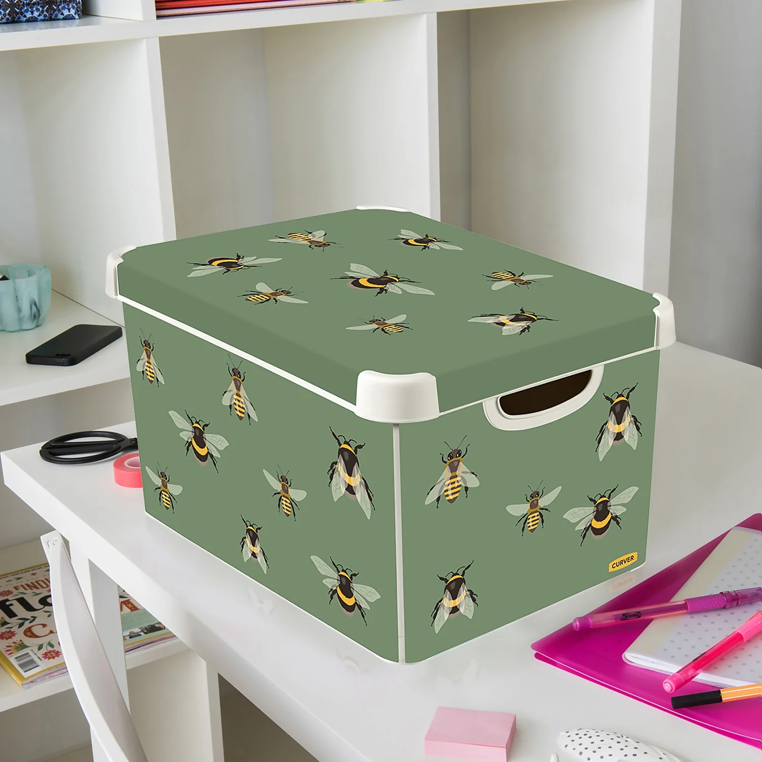 Curver Stockholm Bees Deco Storage Box - Green - 22L 4 Curver Stockholm Bees Deco Storage Box - Green - 22L - Image 2