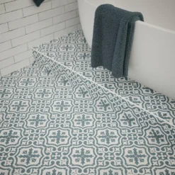 Sandtex Shop 18 Fiore Teal / White Victorian Pre-scored Porcelain Wall & Floor Tile 450 X 450mm - 1.42sqm Pack