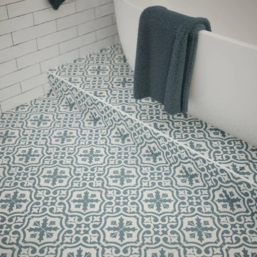 Fiore Teal / White Victorian Pre-scored Porcelain Wall & Floor Tile 450 X 450mm - 1.42sqm Pack 3 Fiore Teal / White Victorian Pre-scored Porcelain Wall & Floor Tile 450 X 450mm - 1.42sqm Pack -Sandtex Shop 13220597 1114909608360354