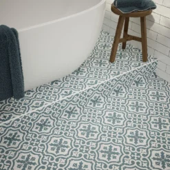 Fiore Teal / White Victorian Pre-scored Porcelain Wall & Floor Tile 450 X 450mm - 1.42sqm Pack -Sandtex Shop 13220597 1544909608294003