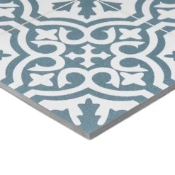 Fiore Teal / White Victorian Pre-scored Porcelain Wall & Floor Tile 450 X 450mm - 1.42sqm Pack -Sandtex Shop 13220597 4174916350020462