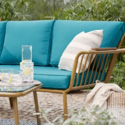 Omari Metal Garden Corner Sofa Set - Teal & Gold -Sandtex Shop 14005699 1825022704410191