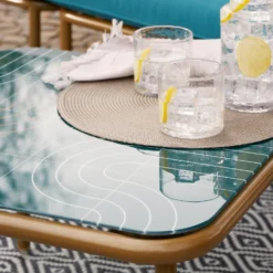 Omari Metal Garden Corner Sofa Set - Teal & Gold -Sandtex Shop 14005699 4965022704578830