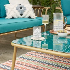 Omari Metal Garden Sofa Set - Teal & Gold -Sandtex Shop 14005703 1365022638067828