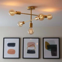 Logie Semi Flush Ceiling Light - Brass Effect -Sandtex Shop 14301818 1365038438855872