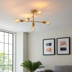 Logie Semi Flush Ceiling Light - Brass Effect -Sandtex Shop 14301818 3405038438917240