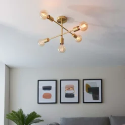 Logie Semi Flush Ceiling Light - Brass Effect -Sandtex Shop 14301818 4345038439050593