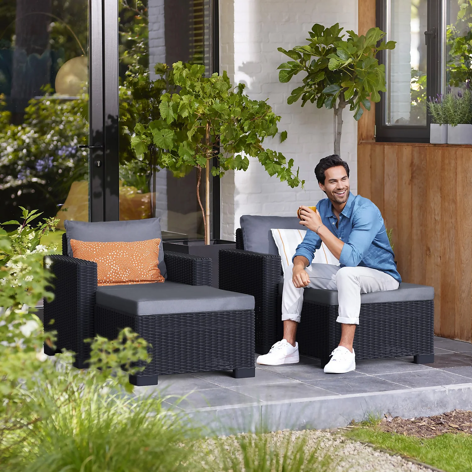 Keter California 2 Seater Outdoor Balcony Deluxe Garden Furniture Set - Graphite With Grey Cushions 4 Keter California 2 Seater Outdoor Balcony Deluxe Garden Furniture Set - Graphite With Grey Cushions - Image 2